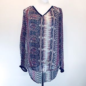 {Lucky Brand} Sheer Paisley Boho Top Sz XL
